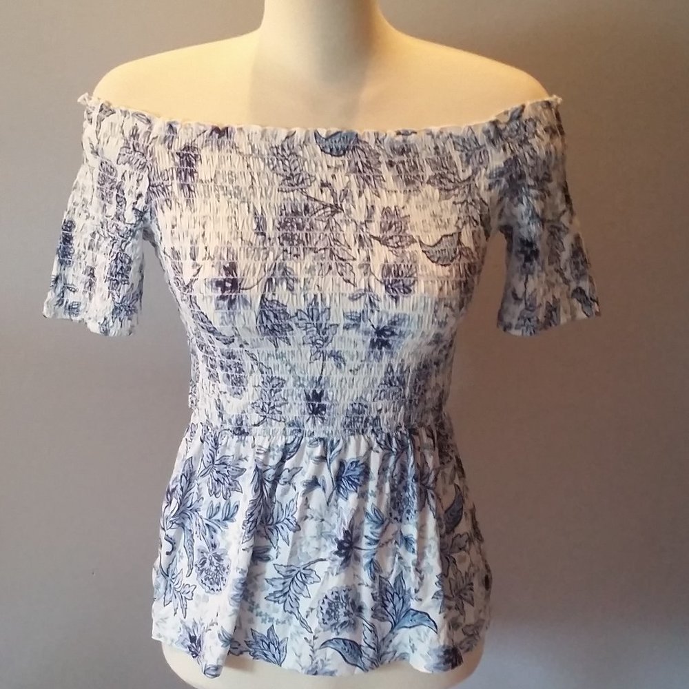 Blue/White off the shoulder top NWOT - Picture 1 of 1